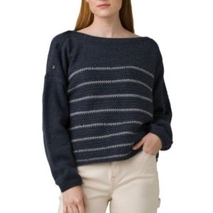 PrAna Phono Sweater Wool Blend Boat Neck Drop Shoulder Oversized Nautical XL New